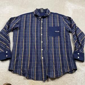Y2K Def Jam Shirt Mens XL Blue Plaid Long Sleeve Button Up Hip Hop Streetwear
